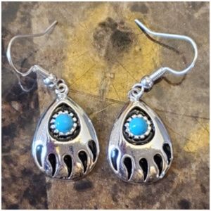 Sleeping Beauty Turquoise Bear Paw Earrings 1.33"